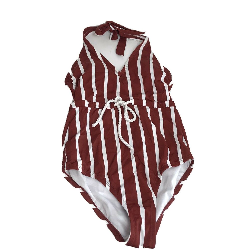 Kona Sol Red Striped One Piece Swim Suit